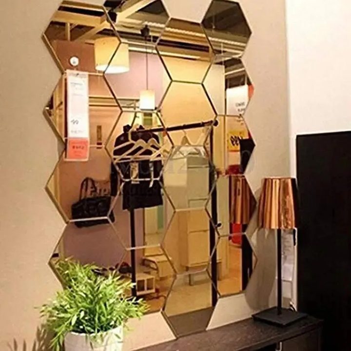 Hexagon acrylic mirror wall stickers (seller photo from the AliExpress listing)