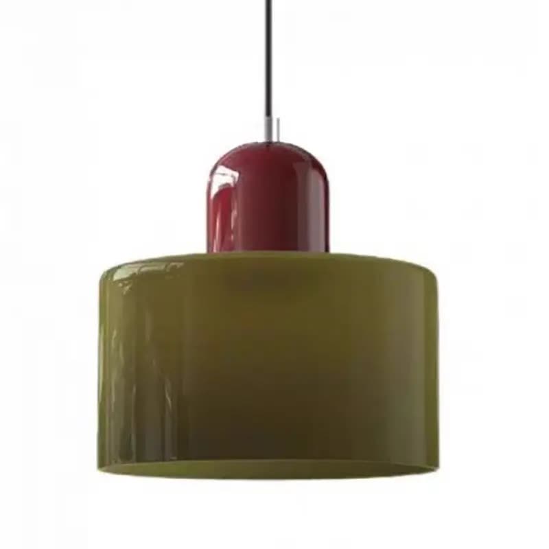 Glass pendant light with an olive-green shade and a burgundy top, hanging from a slim cord (seller photo from the AliExpress listing)